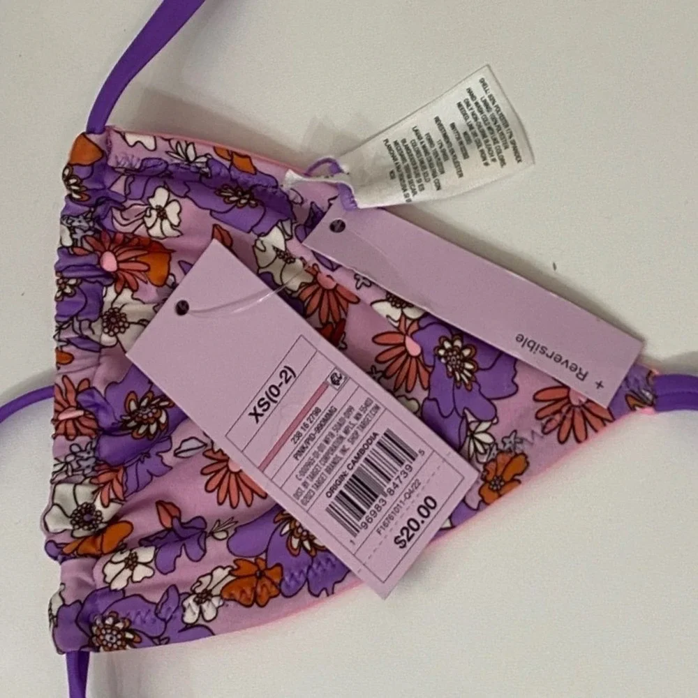 Wild Fable Reversible Floral Bikini Set XS Purple Pink Triangle Top Tie Bottoms